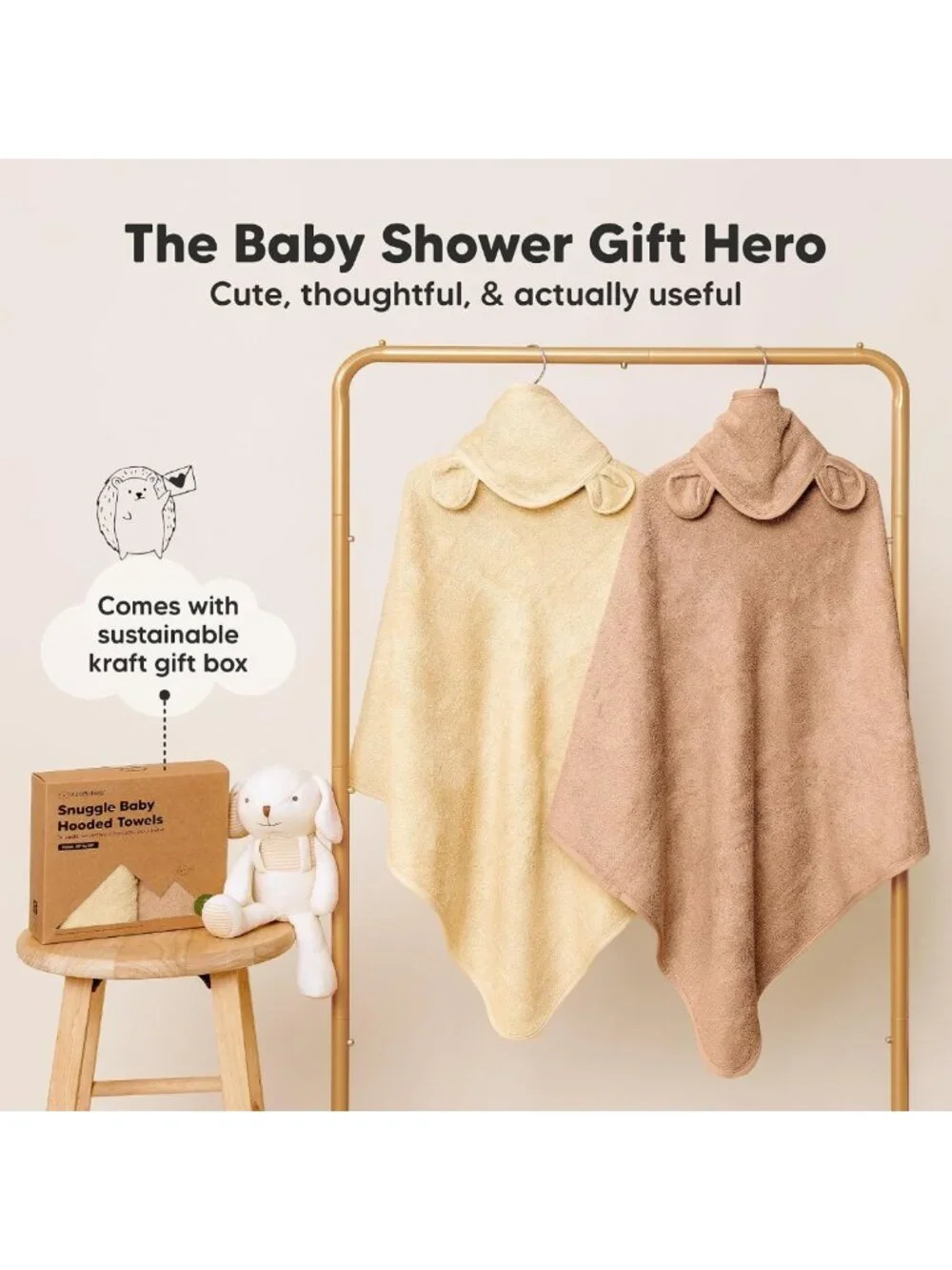 Soft Hooded Baby Towels 2-Pack for Newborns & Kids - Almond Color, 30x30 Inches